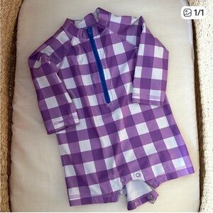 Primary Purple Gingham Rashguard 3-6 months. EUC.